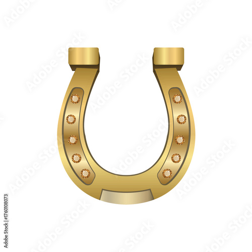 Golden Horseshoe with Diamonds. 3D Symbol of Luck and Fortune