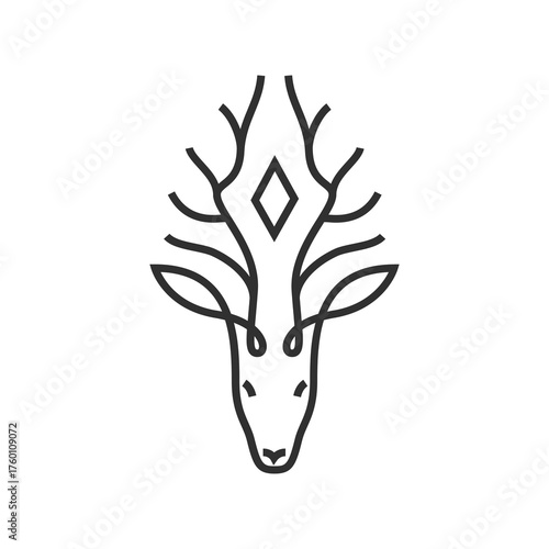Elegant deer head logo design with minimalist antlers and diamond detail, perfect for branding and nature-inspired projects