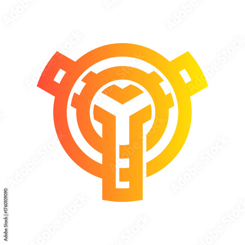 Dynamic abstract geometric symbol with gradient colors, representing innovation, technology, and forward momentum for modern branding.