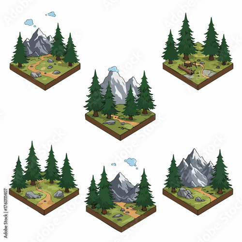 Isometric Pixel Art Forest Landscape Scene Element Assets Pack