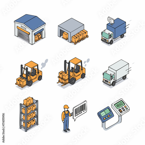 Isometric Detailed Warehouse Logistics Element Industrial Operation Isolated Illustration