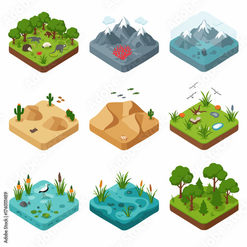 Isometric Detailed Nature Scenery Elements Set for Game or Infographic