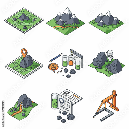 Isometric Pixelated Game Asset Resource Element Icons for UI Design