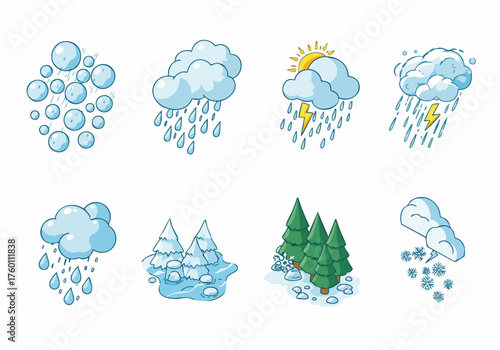 Cartoon Handdrawn Cute Weather Condition Element Icon Collection Illustration