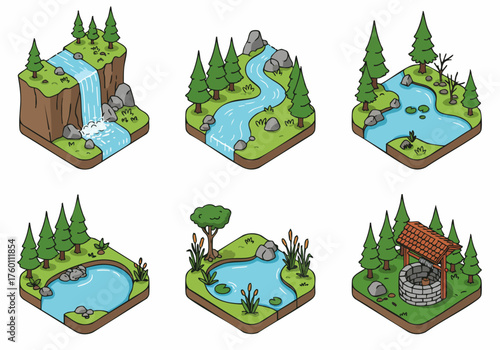 Isometric Handdrawn Landform Nature Resource Element for Game Design Assets
