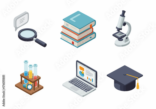 Isometric Detailed Study Material Education Symbol Icon Set