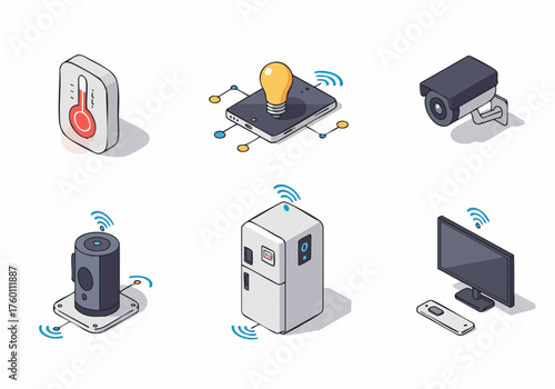Isometric Pixelated Smart Home Automation Device Set Illustration