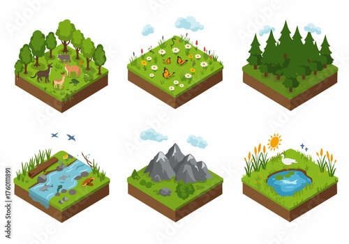 Isometric Detailed Nature Landscape Element Set for Game Design Asset