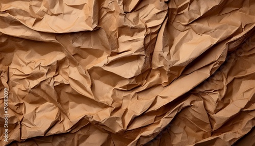 Crumpled Kraft Brown Paper With Creases And Strains