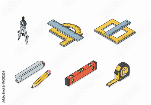 Isometric Style Detailed Measurement Tools Collection for Education and Construction