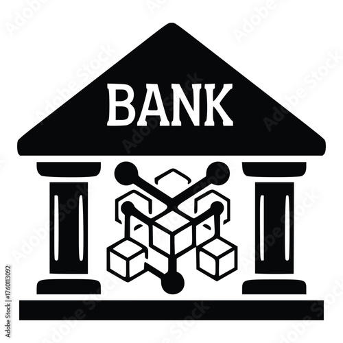 Blockchain Bank Icon Representing Decentralized Finance and Digital Currency.