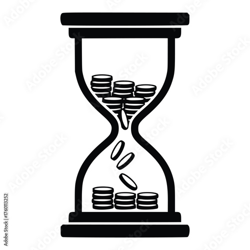 Hourglass with Falling Coins Symbolizing Time and Money Management.