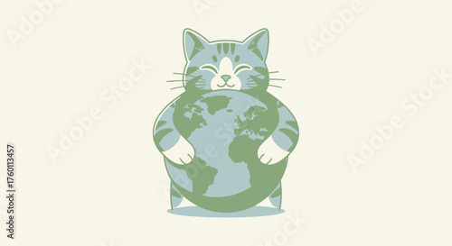 Adorable cat hugging planet Earth with love and care promotes environmental awareness for a sustainable future and a greener world