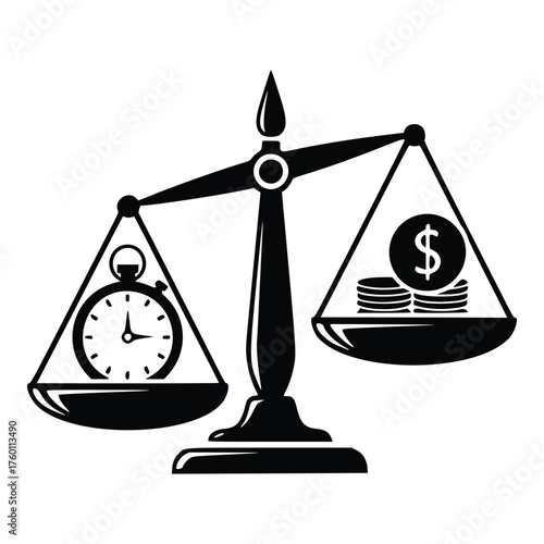 Time and Money Balance on a Scale Illustration.