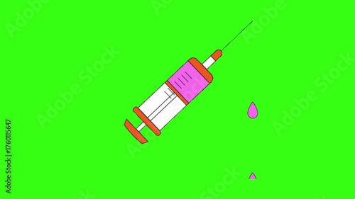 Medical Syringe and Injection Needle on a Green Background, Concept of Vaccination, Healthcare, and Modern Medical Treatment