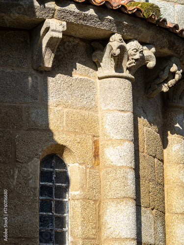 Stone carving detail of the apse of the Collegiate church of Santa María la Real de Sar, Santiago de Compostela