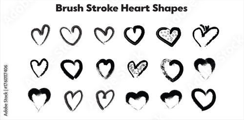 hand drawn brush stroke heart shapes vector set for romantic design and artistic decoration