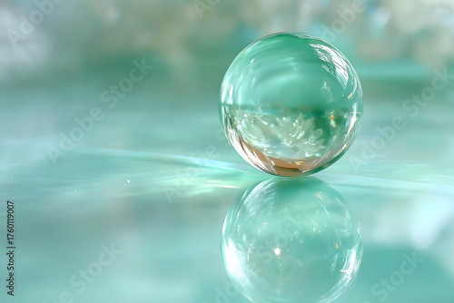 Wallpaper Mural Water Sphere: A glistening transparent sphere of water, showcasing the delicate refraction and reflection, a captivating portrayal of purity and nature's subtle artistry. Torontodigital.ca