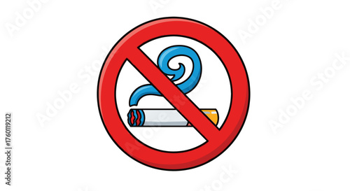 Vector  illustration of a no smoking sign with a cigarette and smoke inside a red circle symbol