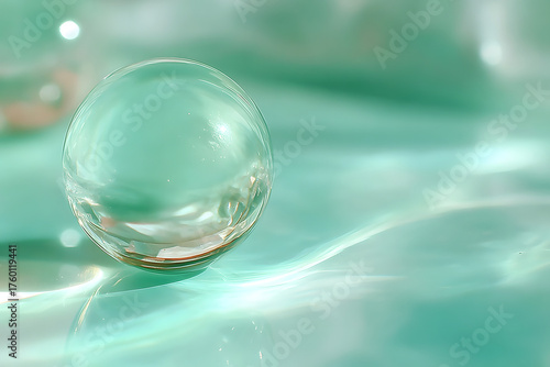 Wallpaper Mural Mystic Orb on Subtle Waves: A translucent sphere rests serenely on a backdrop of ethereal waves, its pristine surface reflecting light and casting delicate shadows. Torontodigital.ca