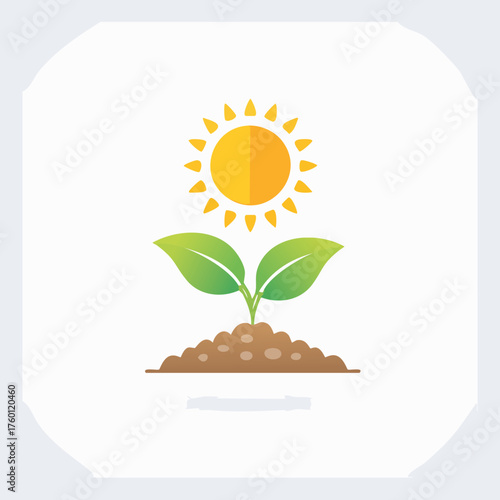 Cartoon Illustration of Growing Plant with Sun Above