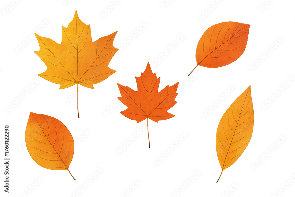 Naklejka premium Autumn leaves falling, isolated on transparent background. Vibrant maple and generic leaf shapes for seasonal design