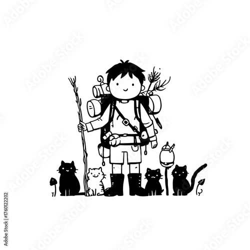 Explorer. Explorer simple black and white line art vector logo