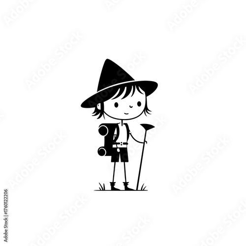 Explorer. Explorer simple black and white line art vector logo