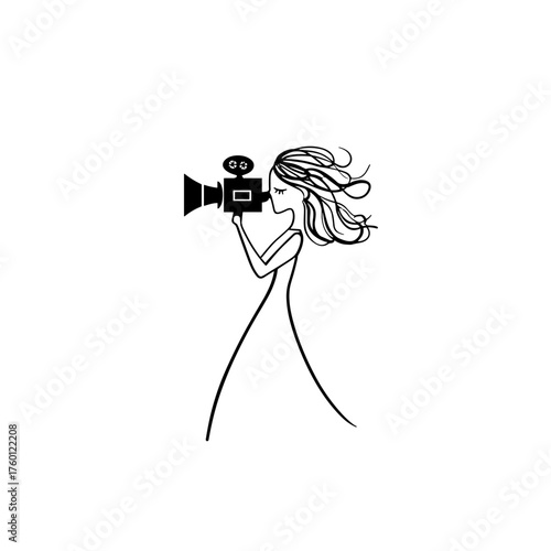 Movie Director. Movie Director simple black and white line art vector logo
