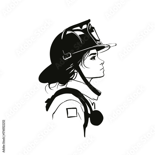 Firefighter. Firefighter simple black and white line art vector logo