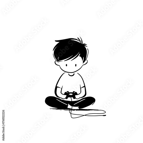 Gamer. Gamer simple black and white line art vector logo