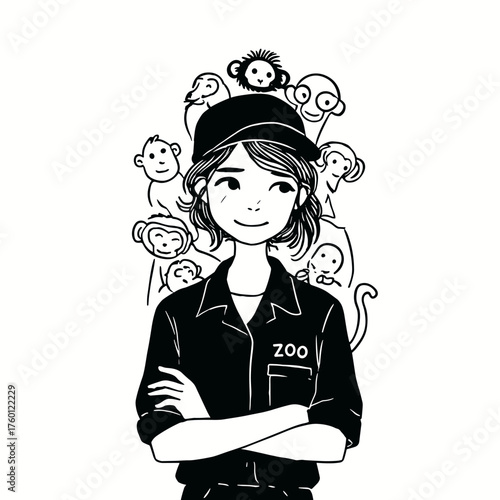Zookeeper. Zookeeper simple black and white line art vector logo