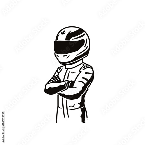 Race Car Driver. Race Car Driver simple black and white line art vector logo