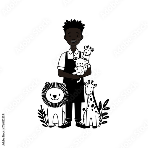 Zookeeper. Zookeeper simple black and white line art vector logo