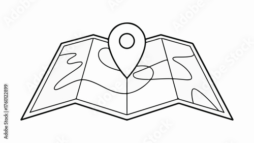 Simple map illustration with a prominent location pin, symbolizing navigation and discovery.