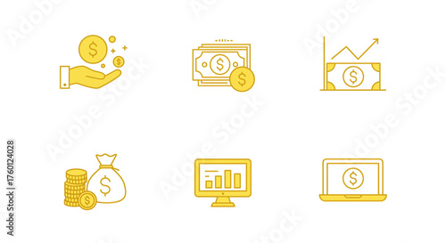 Financial icons representing money and investment strategies for business growth.