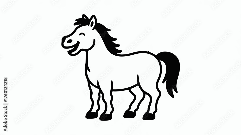 Obraz premium Joyful cartoon horse standing happily against a white background