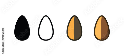 Vector icon sunflower seeds autumn same pose same proportions four styles black solid glyph outline minimal flat multicolor filled cartoon flat shaded.
