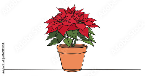 Poinsettia in flowerpot — Christmas star plant vector illustration festive indoor decor