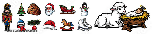 Christmas Holiday Icon Set. Collection of Colorful Cartoon Symbols. Vector Illustration.
