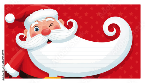 Santa Claus winking with big white beard — Christmas letter template with writing space festive vector