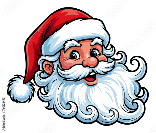 Happy Santa Claus Head Mascot. Detailed Christmas Cartoon Vector Illustration.