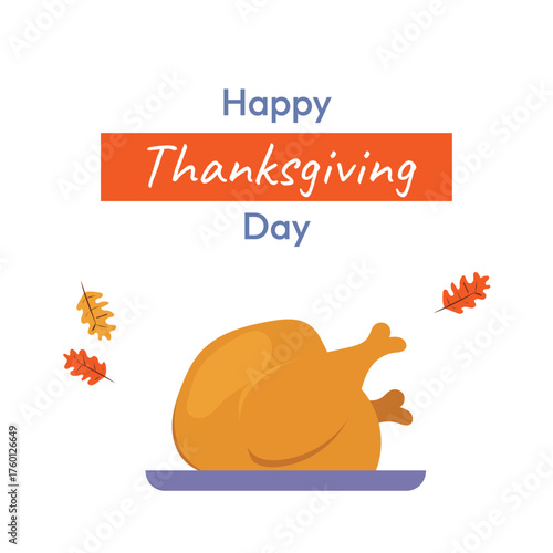 Happy Thanksgiving Day illustration banner on autumn holiday theme with turkey