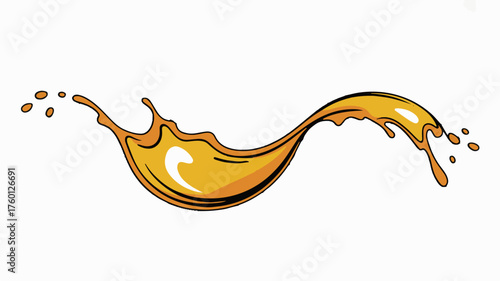 Dynamic splash of golden liquid, abstract wavy shape with droplets, perfect for beverage or energy concepts.
