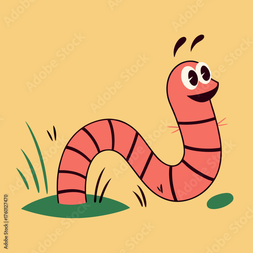 Retro Style Earthworm Illustration for Children's Educational Content