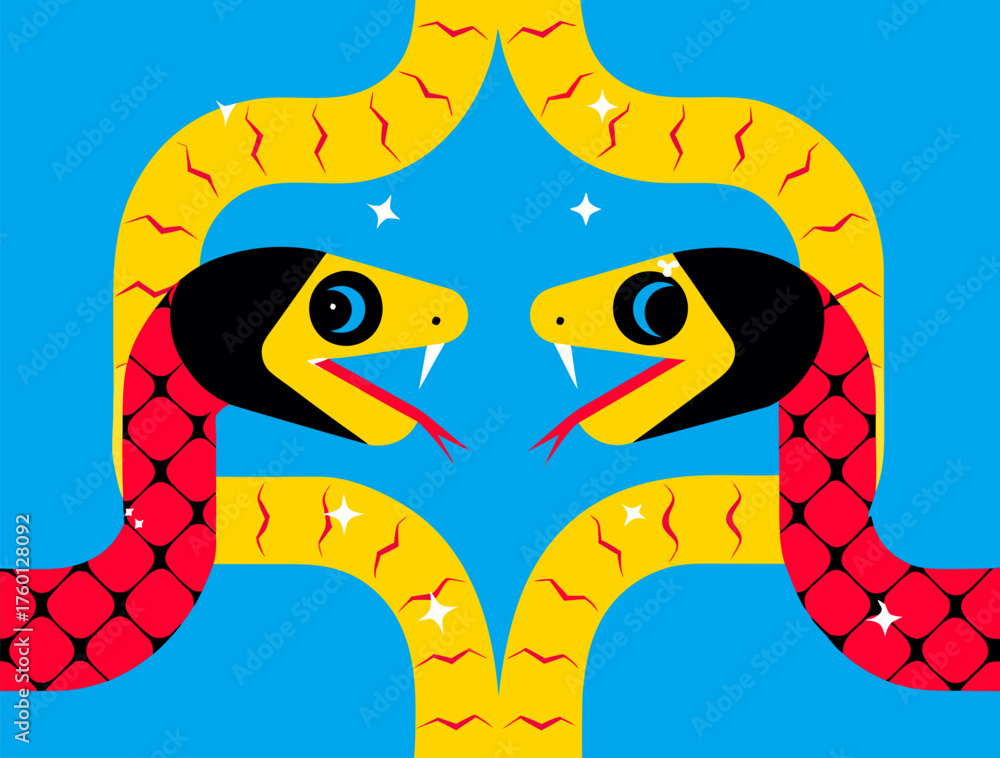 Fototapeta premium Stylized Cartoon Snakes Illustration - Wild Animal Art