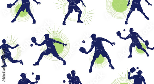 Dynamic Pickleball Players in Action, Showcasing the Excitement of the Sport with Abstract Circular Background Elements