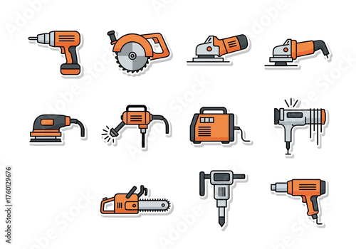 Assorted power tools including drills saws sanders and welders