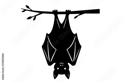 Bats Hanging Upside Down - Elegant Black Vector For Tattoo Or Fine Line Design