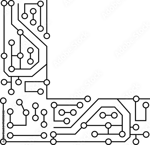 Electronic circuit path extending straight from a single corner with a clean linear direction.